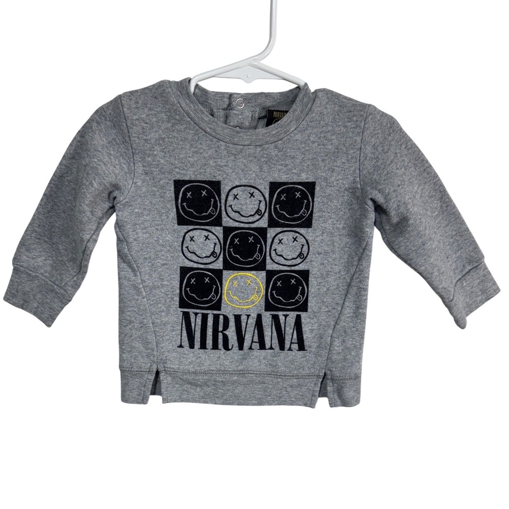 Nirvana Smile Face Grunge Band Graphic Sweatshirt Gray‎ Toddler 12M